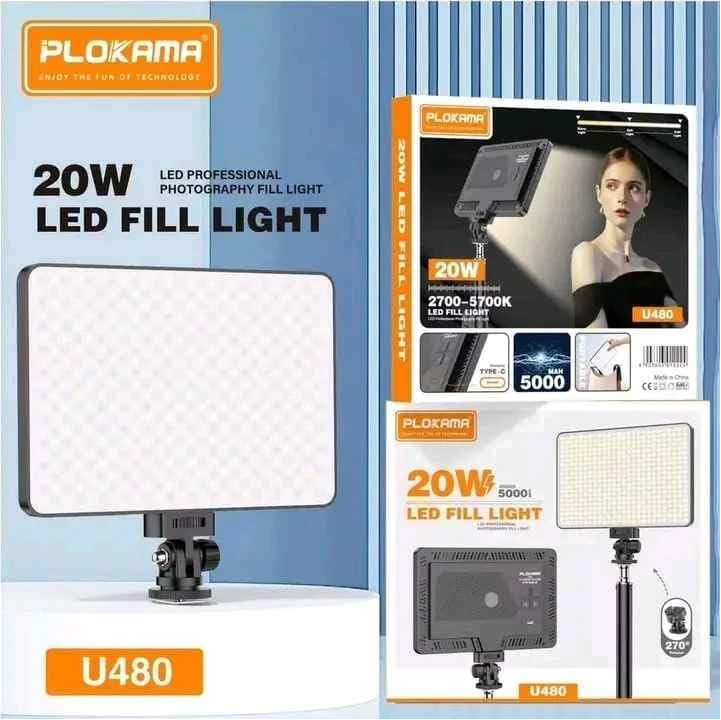 PLOKAMA U480 RECHARGEBLE 20W Built-in 5000mAh Stepless Dimmable 2700-5700K LED Professional Photography Fill Light for DSLR, Camcorder, Tripod
