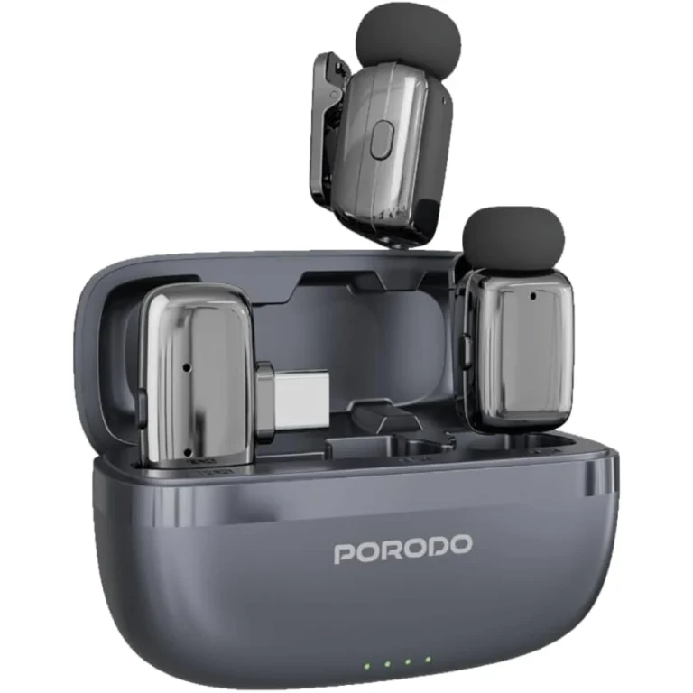 Porodo Wireless Lavalier Type-C Connector Microphones, Noise Reduction, Low Lantency, Plug & Play, 4H Mic Working Time, 33H Case Working Time, 1H Case Recharge Time