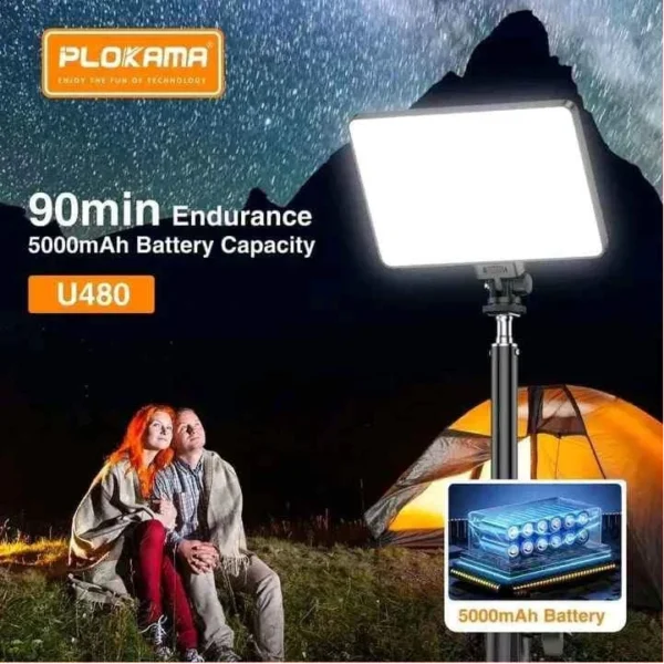 PLOKAMA U480 RECHARGEBLE 20W Built-in 5000mAh Stepless Dimmable 2700-5700K LED Professional Photography Fill Light for DSLR, Camcorder, Tripod - Image 6
