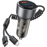Yesido Y58 60W Type-C+USB-A Dual Port Super Fast Car Charger with USB-C/Type-C + Lightning Spring Cable