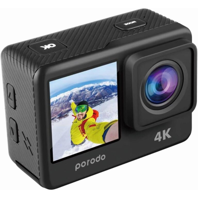 Porodo 4K UHD Dual Display Action Pro Camera Waterproof Case Included, Multiple Shooting Modes, 16MP HD Photos, Battery Capacity 900mAh, Charging Time 3H, WiFi