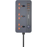 Green Lion GS-200 Power Socket 2500W, Flame Retardant, Overload Protection, 3 Universal Sockets, 3 USB-A Ports, USB-C Port PD 20W - Black