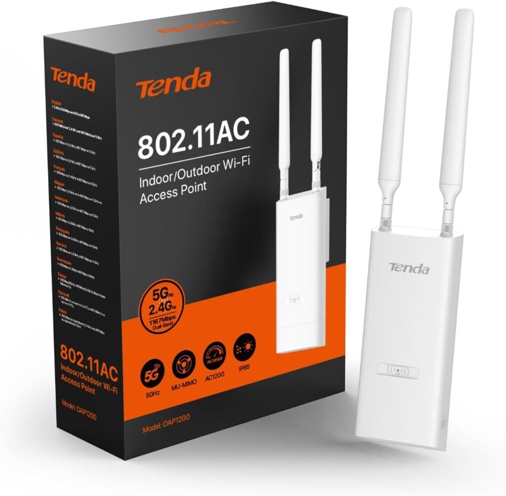 Tenda AC1200 Dual-Band Outdoor Wi-Fi Access Point (OAP1200), MU-MIMO, IP65 Waterproof, PoE Powered