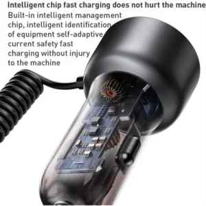 Yesido Y58 60W Type-C+USB-A Dual Port Super Fast Car Charger with USB-C/Type-C + Lightning Spring Cable - Image 4