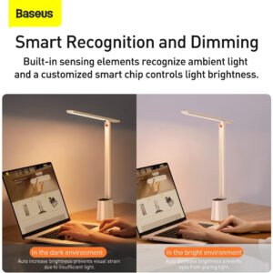 Baseus LED Desk Lamp Auto-Dimming Table Lamp Eye-Caring Smart Lamp Touch Control 47" Wide Illumination 250 Lumens 5W 3 Color Modes for Home Office, Living Room, Bedroom, Painting (White) - Image 6