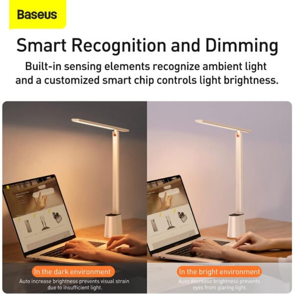 Baseus LED Desk Lamp Auto-Dimming Table Lamp Eye-Caring Smart Lamp Touch Control 47" Wide Illumination 250 Lumens 5W 3 Color Modes for Home Office, Living Room, Bedroom, Painting (White) - Image 6
