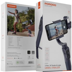 Porodo 3-Axis Gimbal Stabilizer AI Tracker, with Fill Light, 360˚Auto-Inception, 180˚Front-Rear Flip, Built-in Tripod, Object Tracking, Portable/Foldable, Power Bank, Compatible with Android & iPhone - Image 4