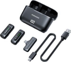 porodo lavalier microphones type-c connector with lightning adapter - Black