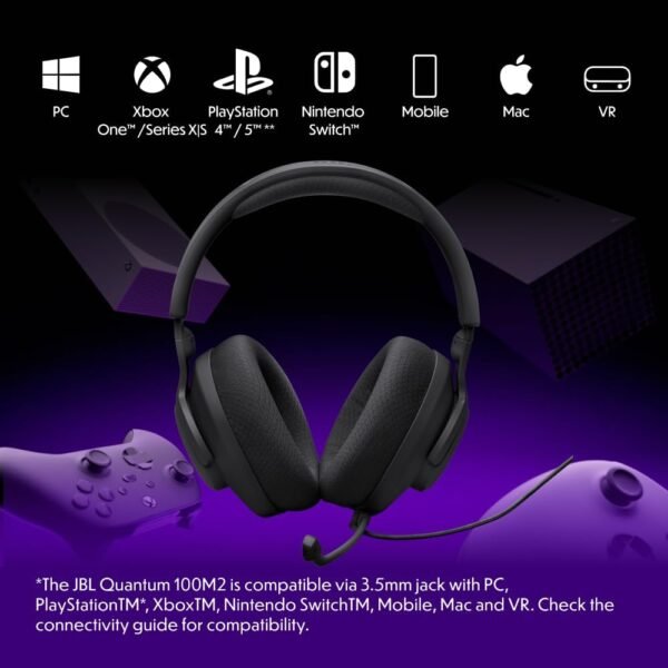 JBL Quantum 100M2 Wired Over-Ear Gaming Headset with JBL QuantumSOUND Signature, 3.5 mm Jack, Multi-Platform Compatibility and Removable Microphone with Mute Option - Black - Image 2