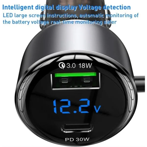 Yesido Y58 60W Type-C+USB-A Dual Port Super Fast Car Charger with USB-C/Type-C + Lightning Spring Cable - Image 5