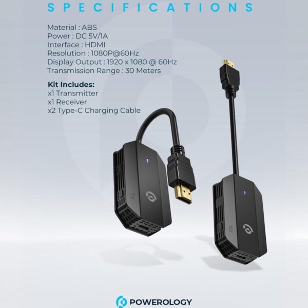 Powerology Wireless HDMI Mirroring Adapter Pair: Full HD 1080P with USB-C Cable - Image 3