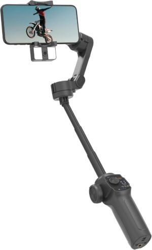 Porodo 3-Axis Gimbal Stabilizer with AI Tracking, Foldable Vlogging, Video EffectsStabilizer - Black