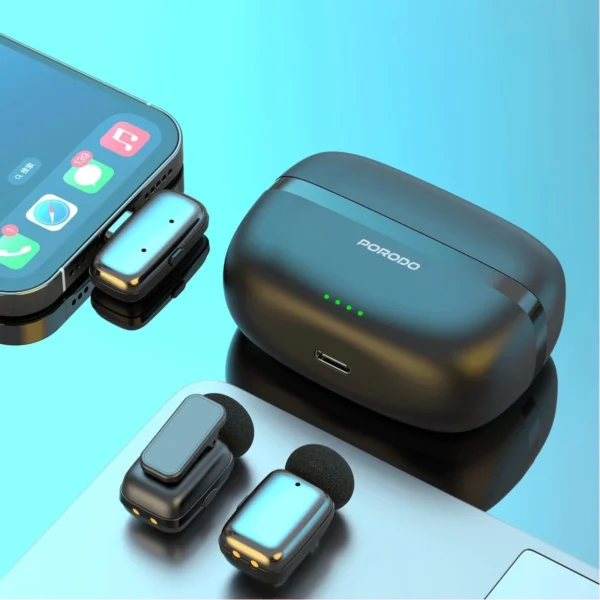 Porodo Wireless Lavalier Type-C Connector Microphones, Noise Reduction, Low Lantency, Plug & Play, 4H Mic Working Time, 33H Case Working Time, 1H Case Recharge Time - Image 2