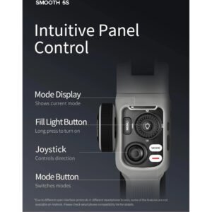 Zhiyun Smooth 5S Combo Professional Gimbal Stabilizer for Smartphone, Handheld 3-Axis Phone Gimbal, Portable Stabilizer Compatible with iPhone and Android - Gray - Image 11