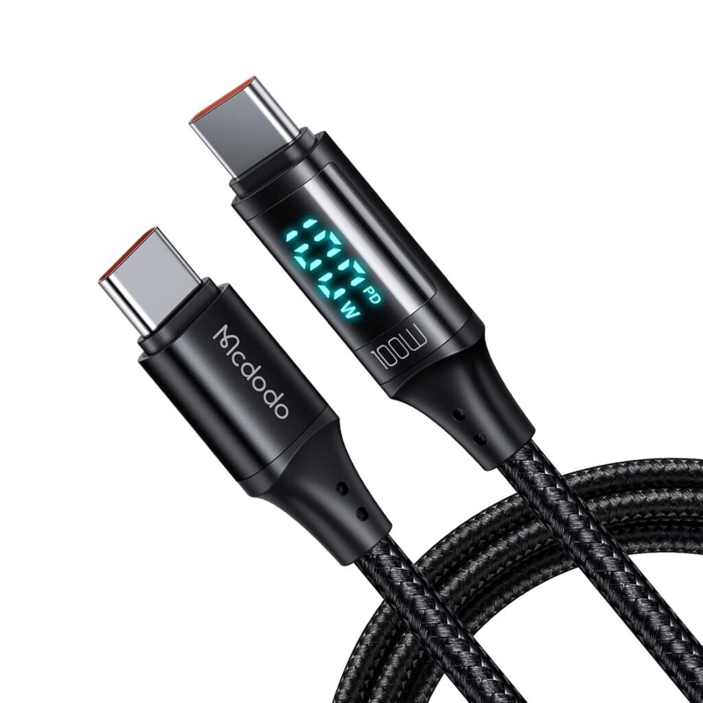 Mcdodo PD 100W USB C Cable, 5A Type C to C Fast Charging Cable, 4Ft LED Display Cable Nylon Braided USB C 480Mbps Data