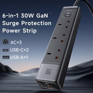 MCDODO CH-0600 UK Plug 6-in-1 30W GaN Surge Protection Power Strip (3 AC+2 USB-C+USB-A) - Black - Image 7