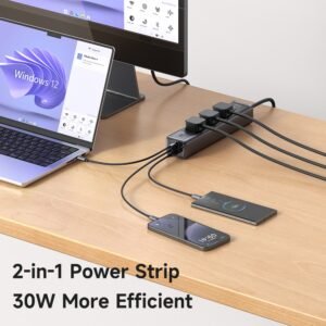 MCDODO CH-0600 UK Plug 6-in-1 30W GaN Surge Protection Power Strip (3 AC+2 USB-C+USB-A) - Black - Image 3