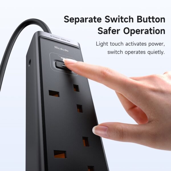 MCDODO CH-0600 UK Plug 6-in-1 30W GaN Surge Protection Power Strip (3 AC+2 USB-C+USB-A) - Black - Image 2