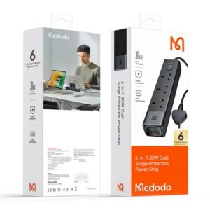 MCDODO CH-0600 UK Plug 6-in-1 30W GaN Surge Protection Power Strip (3 AC+2 USB-C+USB-A) - Black - Image 6
