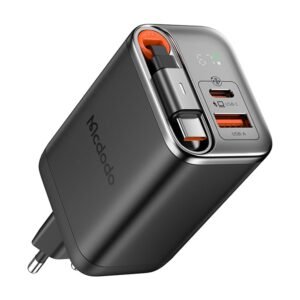 MCDODO CH-410 FreeGo 67W GaN Charger USB-C USB-A Power Adapter with Built-in Retractable Cable, EU Plug - Black - Image 3