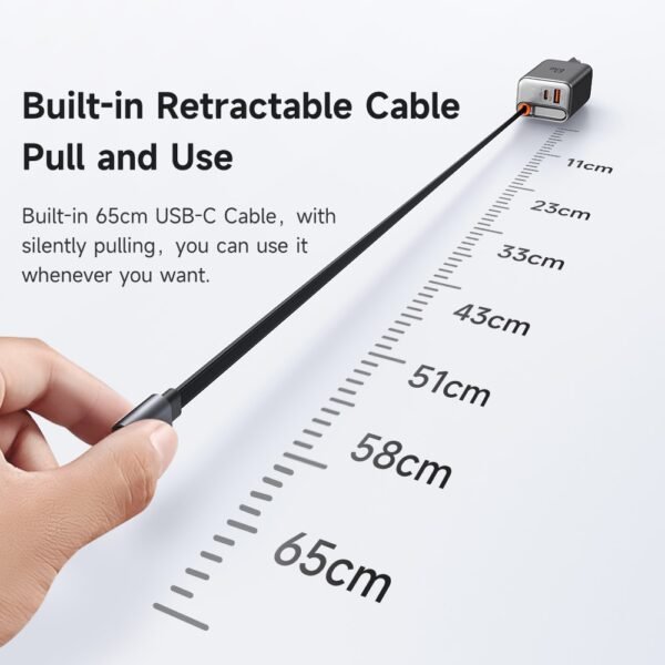 MCDODO CH-410 FreeGo 67W GaN Charger USB-C USB-A Power Adapter with Built-in Retractable Cable, EU Plug - Black - Image 6