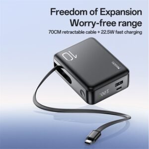 YESIDO YP70 10000mAh Power Bank Portable Charger with 70cm Retractable Type C Cable - Image 8