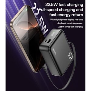 YESIDO YP70 10000mAh Power Bank Portable Charger with 70cm Retractable Type C Cable - Image 3