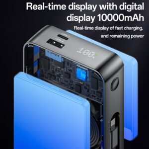 YESIDO YP70 10000mAh Power Bank Portable Charger with 70cm Retractable Type C Cable - Image 4
