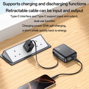 YESIDO YP70 10000mAh Power Bank Portable Charger with 70cm Retractable Type C Cable - Image 5