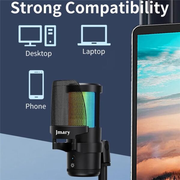 JMARY MC-PW13 Zero Latency Monitor Mic RGB Light Plug and Play Desktop Microphone - Image 6