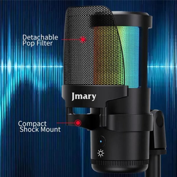 JMARY MC-PW13 Zero Latency Monitor Mic RGB Light Plug and Play Desktop Microphone - Image 3