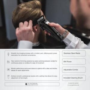 Green Lion Pro Trim Duo Hair Clipper, 9 in 1, 2000mAh Hair clipper Battery & 6800 RPM, 1500mAh Body Clipper Battery & 7200 RPM, Digital Display, Carrying Case, Taper Lever - Black - Image 6