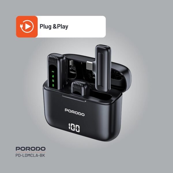 porodo lavalier microphones type-c connector with lightning adapter - Black - Image 3