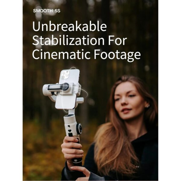 Zhiyun Smooth 5S Combo Professional Gimbal Stabilizer for Smartphone, Handheld 3-Axis Phone Gimbal, Portable Stabilizer Compatible with iPhone and Android - Gray - Image 14