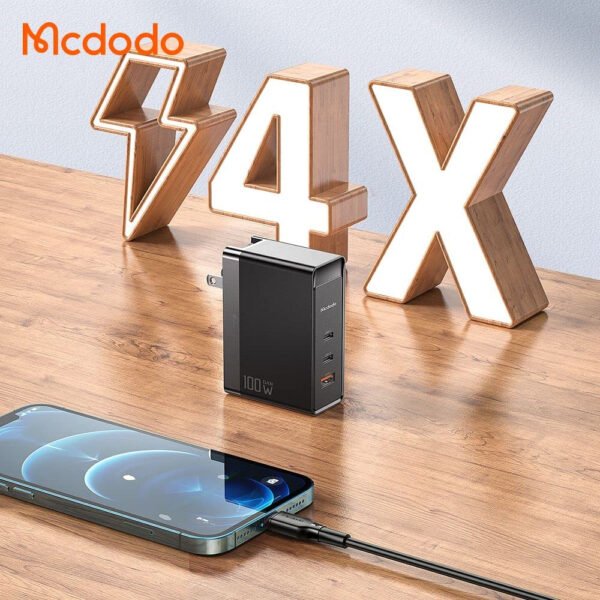 Mcdodo 100W GaN Wall Charger, 3 Port Fast Portable Charger, USB-C Qc Pd 3.0 Power Adapter Compatible with Mobile, MacBook, Surface, USB-C Laptop Cellular Phones, and Android Device - Image 2
