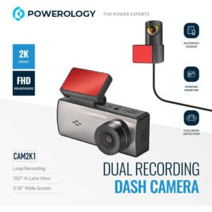 Powerology Dual Recording Dash Camera, Three-Axis Accelerometer, 2560x1440 Front Camera Resolution, -10°C to 70°C Operating Temperature, Parking Monitor, Loop Recording, Built-in MIC - Image 4
