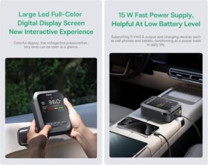 Baseus Primetrip Series Super Energy 4in1 Car Jump Starter 1200A with 150 PSI Tire Inflator, 3000mAh Power Bank & Flashlight | Color Display - Image 17