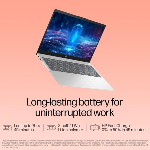 HP 15-fd0443nia Laptop – Intel Core i5-1334U, 8GB DDR4 RAM, 512GB SSD, 15.6" FHD Display, Windows 11 Home – Natural Silver - Image 9