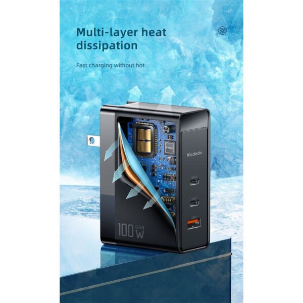 Mcdodo 100W GaN Wall Charger, 3 Port Fast Portable Charger, USB-C Qc Pd 3.0 Power Adapter Compatible with Mobile, MacBook, Surface, USB-C Laptop Cellular Phones, and Android Device - Image 6