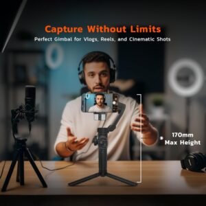 Porodo 3-Axis Gimbal Stabilizer with AI Tracking, Foldable Vlogging, Video EffectsStabilizer - Black - Image 5