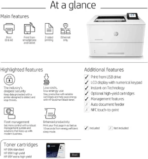 HP LaserJet Enterprise M507dn Monochrome Printer (1PV87A) - 43ppm, 1200x1200 dpi, 512MB RAM, Gigabit Ethernet, Duplex Printing - Image 13