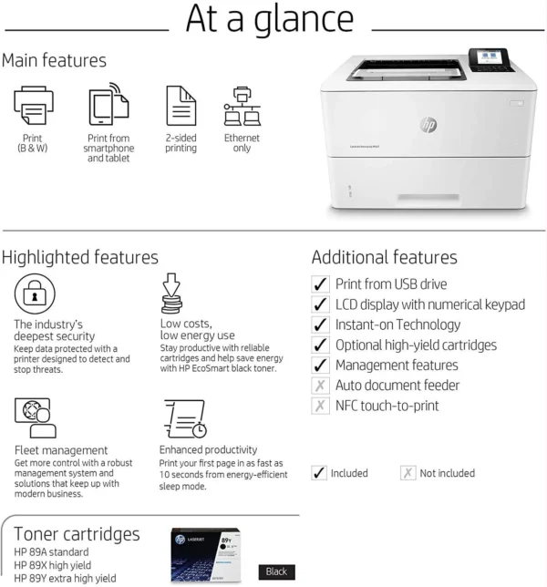 HP LaserJet Enterprise M507dn Monochrome Printer (1PV87A) - 43ppm, 1200x1200 dpi, 512MB RAM, Gigabit Ethernet, Duplex Printing - Image 13