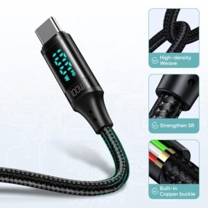 Mcdodo PD 100W USB C Cable, 5A Type C to C Fast Charging Cable, 4Ft LED Display Cable Nylon Braided USB C 480Mbps Data - Image 4