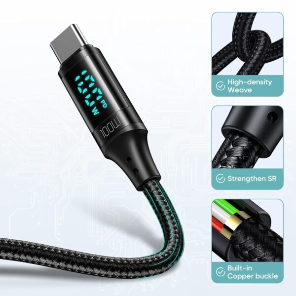 Mcdodo PD 100W USB C Cable, 5A Type C to C Fast Charging Cable, 4Ft LED Display Cable Nylon Braided USB C 480Mbps Data - Image 4