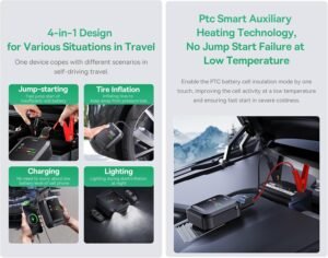 Baseus Primetrip Series Super Energy 4in1 Car Jump Starter 1200A with 150 PSI Tire Inflator, 3000mAh Power Bank & Flashlight | Color Display - Image 5