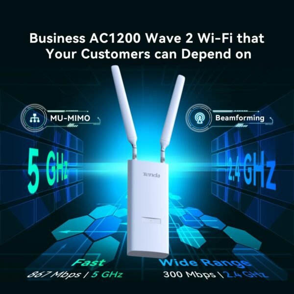 Tenda AC1200 Dual-Band Outdoor Wi-Fi Access Point (OAP1200), MU-MIMO, IP65 Waterproof, PoE Powered - Image 2