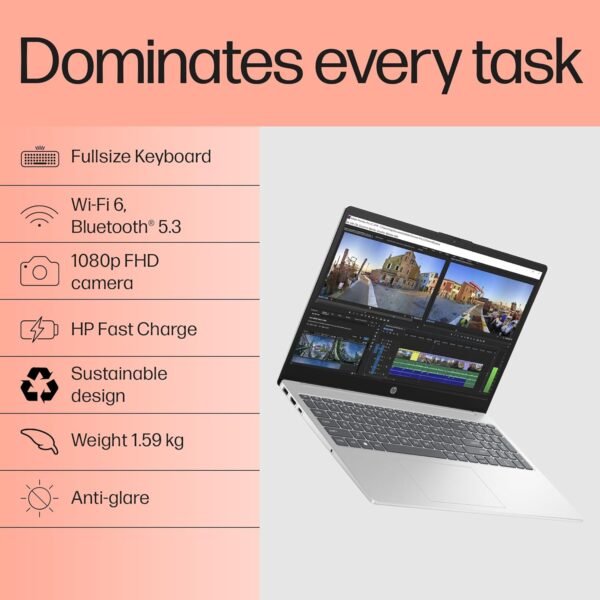 HP 15-fd0443nia Laptop – Intel Core i5-1334U, 8GB DDR4 RAM, 512GB SSD, 15.6" FHD Display, Windows 11 Home – Natural Silver - Image 6