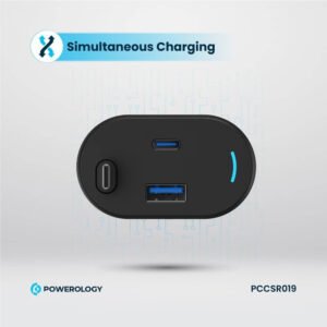 Powerology Dual Ports Car Charger, Type-C, QC USB-A,1M PVC Cable, Retractable Type-C Cord, Patented Design, Built-In Safeguards, Simultaneous Charging, PD 65W Laptop Charger - Black - Image 4