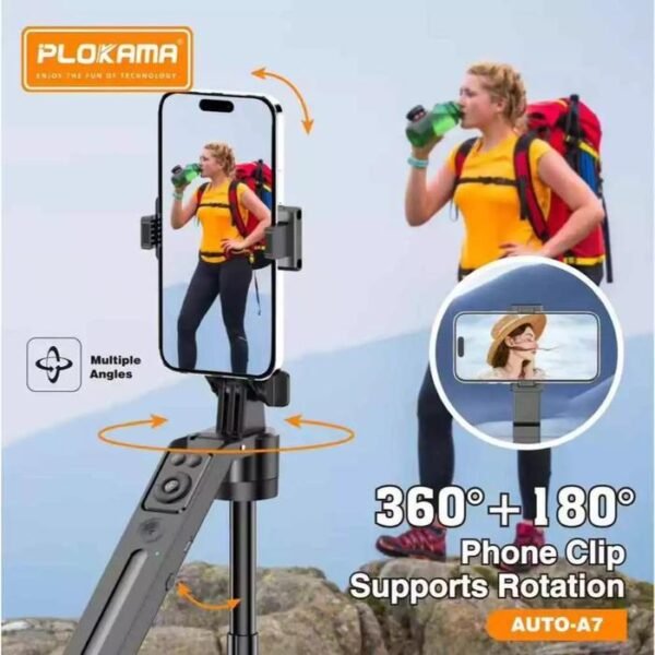 Plokama Auto-A7 AI 360° Rotating Tripod Portable Selfie Stick with Automatic AI Face Tracking - Image 4