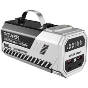 Green Lion Power Max Power Bank With High Lumens LED Flash Light, 50K mAh, 100W Fast Charging, Retractable Cable, Digital Display, Multi Device Charging